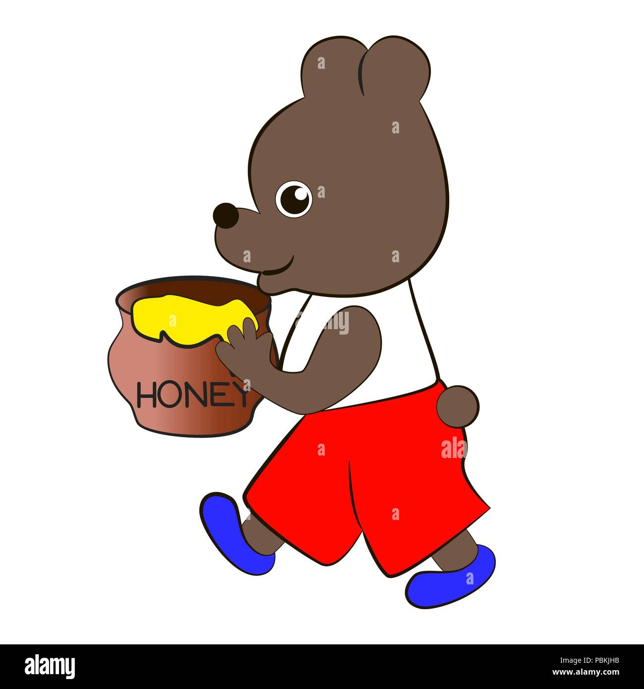 Cartoon funny bear with a pot of honey isolated white background Stock ...