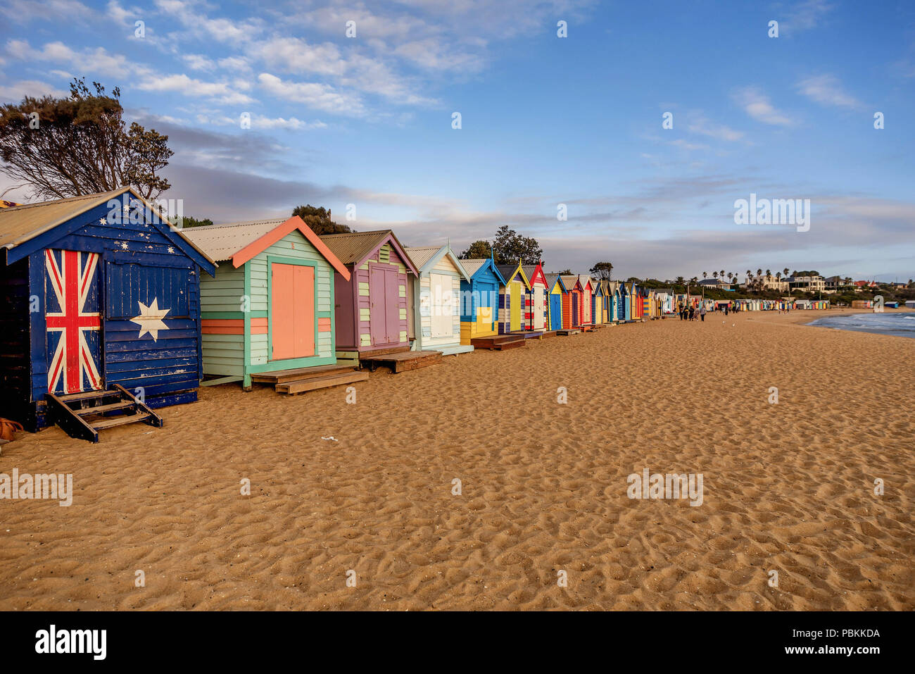 Colourful bathing boxes at Brighton beach in Melbourne, Australia Stock Photo