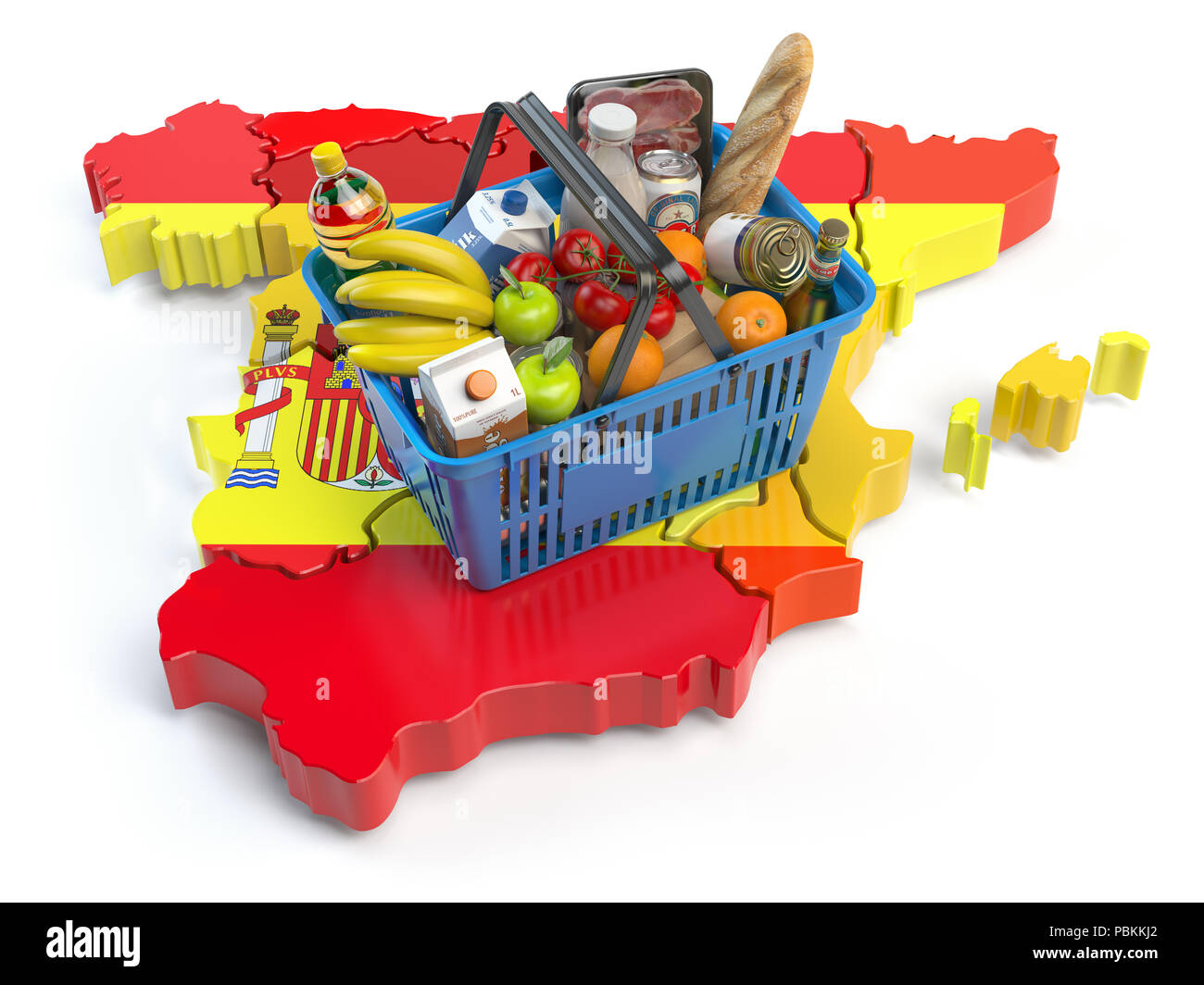 Market basket or consumer price index in Spain. Shopping basket with