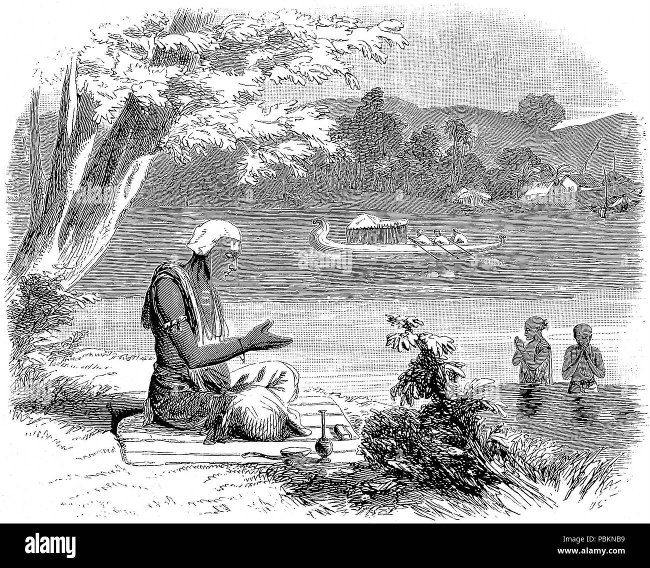 . English: Drawing of brahmins at prayer. published 1895 884 Land of the Veda - Brahmins at Prayer Stock Photo
