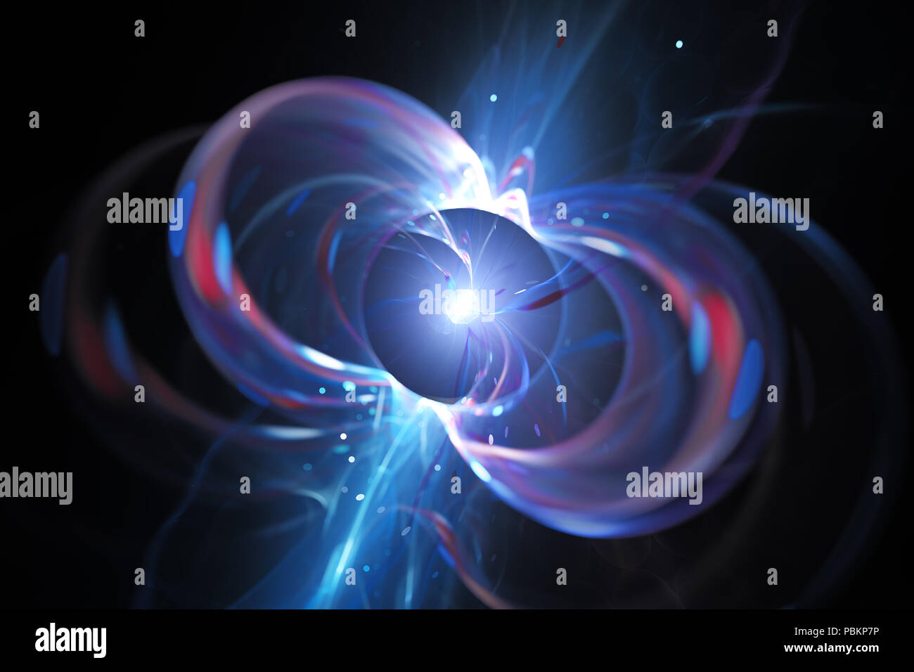 Blue glowing spinning neutron star, computer generated abstract background, 3D rendering Stock Photo