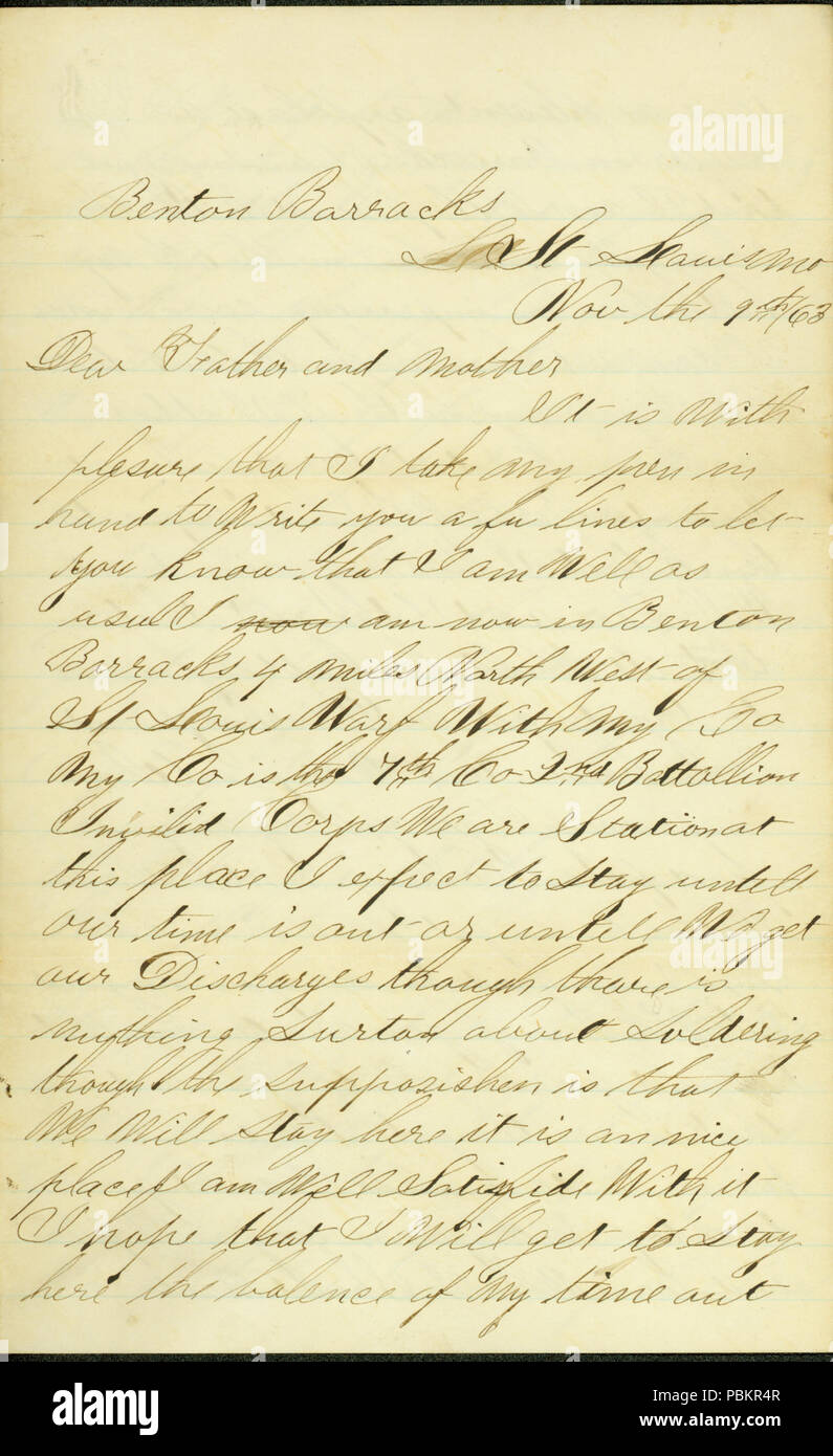 899 Letter (of Joseph A. Fardell), Benton Barracks, St. Louis, Mo., to