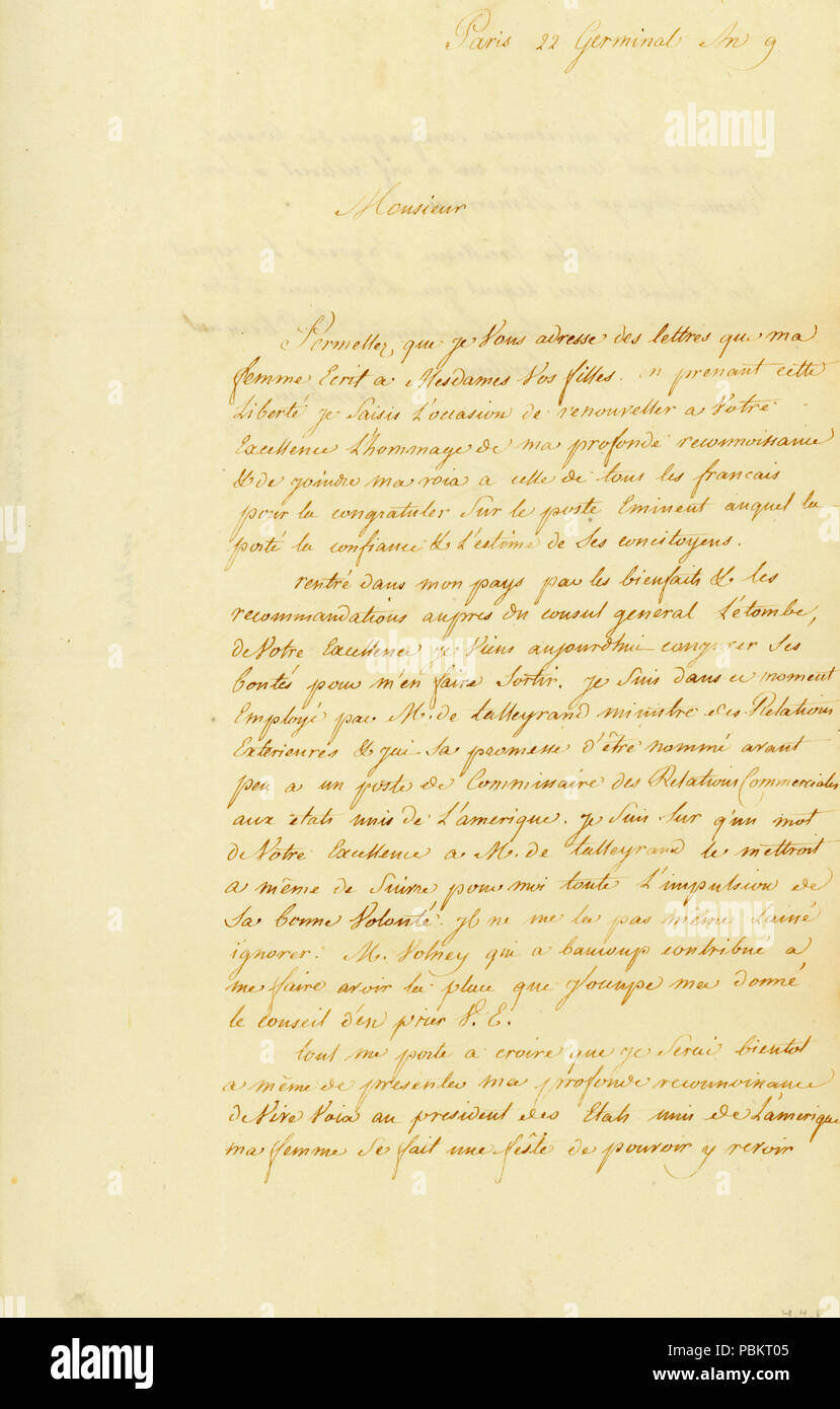903 Letter from Salimbeni, Paris, to Thomas Jefferson, March 22, 1801 Stock  Photo - Alamy