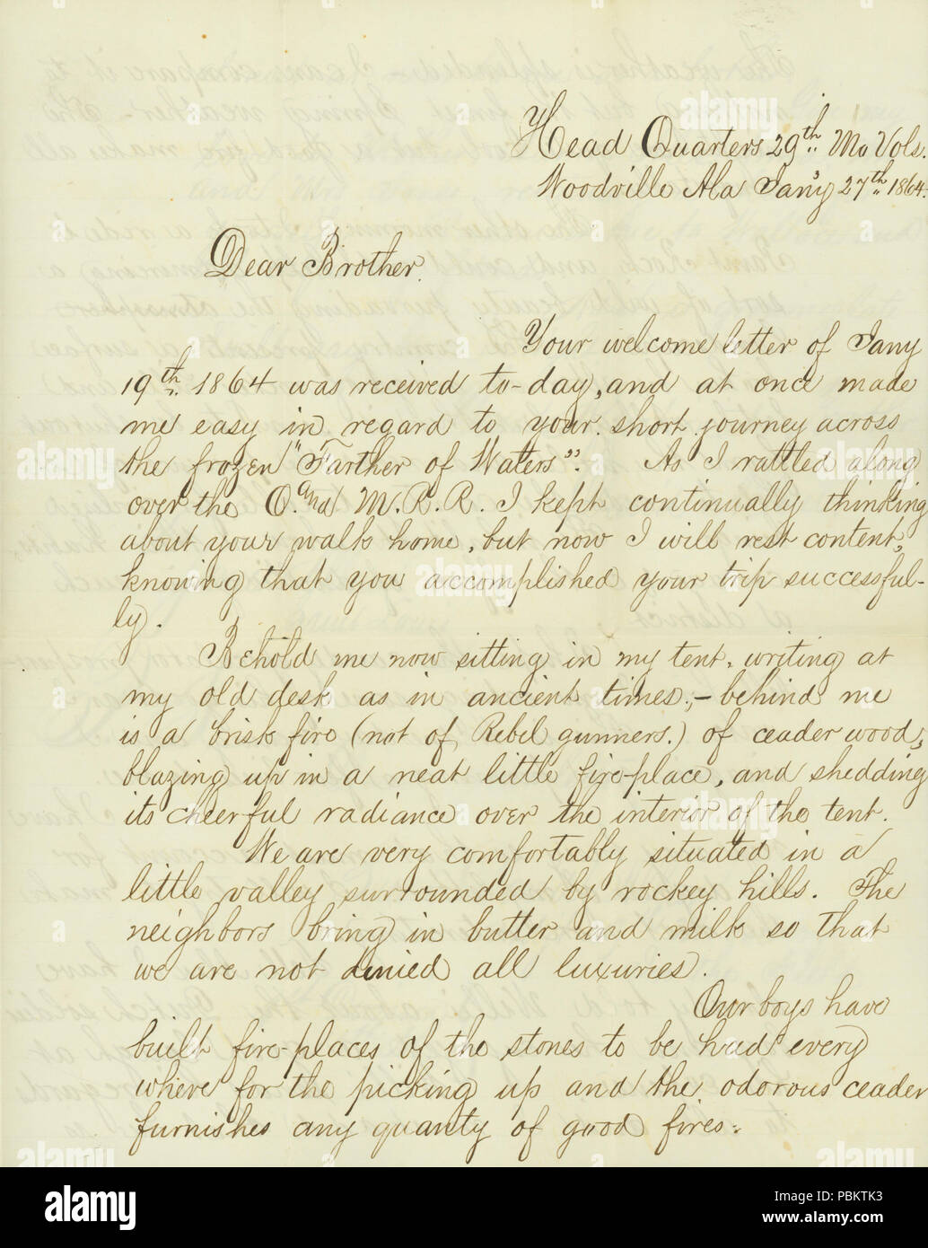 James Allen Letter 906 Letter signed David Allan, Head Quarters 29th Mo. Vols., Woodville ...