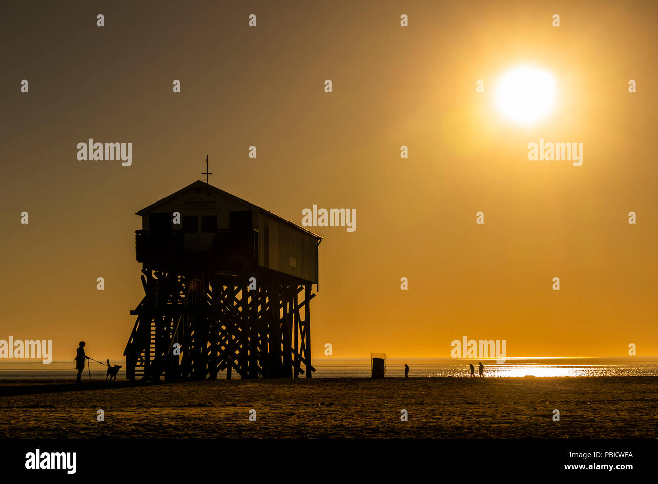 Sunset at beach of Sankt Peter-Ording, North Frisia, Schleswig-Holstein, Germany Stock Photo