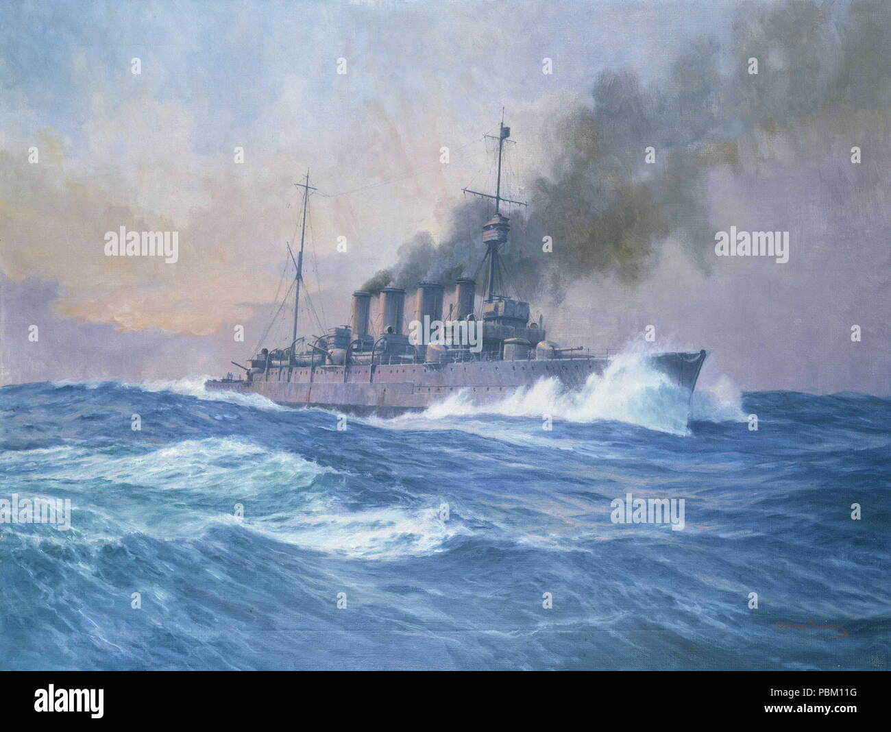 762 HMS 'Southampton' on the morning of the Battle of Jutland, 31 May 1916 RMG BHC3871 Stock Photo