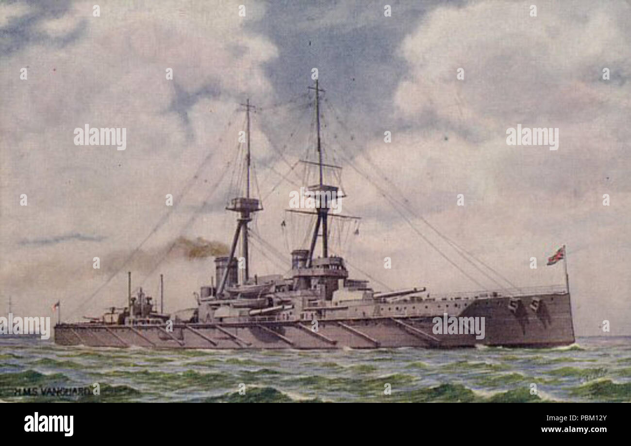 763 HMS Vanguard postcard Stock Photo