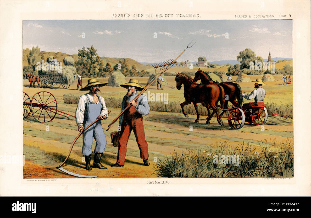 Prang's aids for object teaching. Trades & occupations - Plate 9. Haymaking ca 1875 Stock Photo