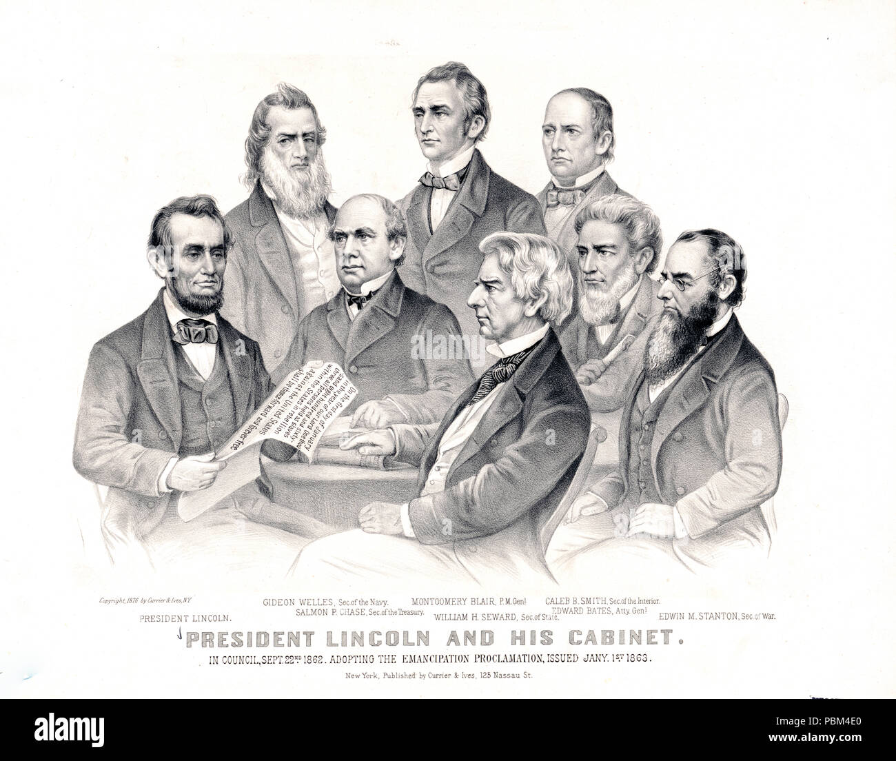 President Lincoln and his cabinet in council, Sept. 22nd 1862. adopting the Emancipation Proclamation, issued Jany. 1st 1863 Stock Photo