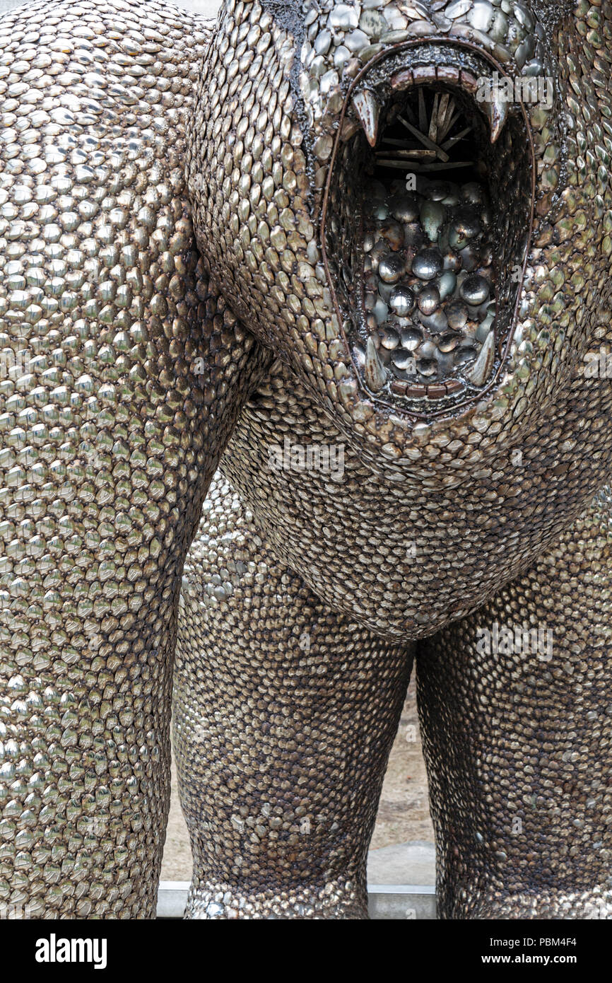 The 'Spoons Gorilla' sculpture, commissioned by Uri Geller, and created by artist Alfie Bradley. Made up from 40,000 spoons. Stock Photo