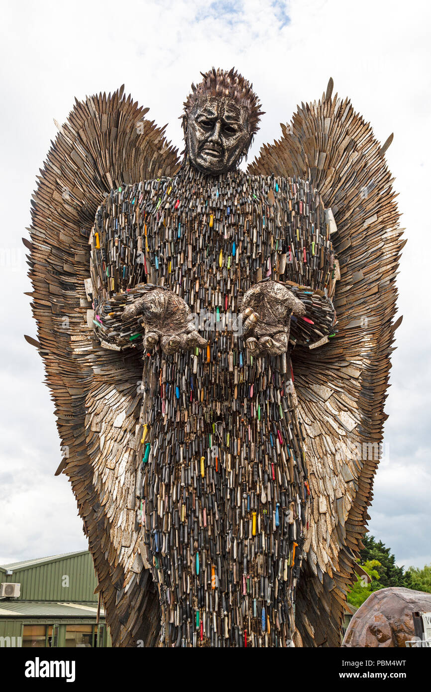 The Knife Angel sculpture, created by artist Alfie Bradley, one show at The  British Ironwork Centre in Shropshire, England. Stock Photo