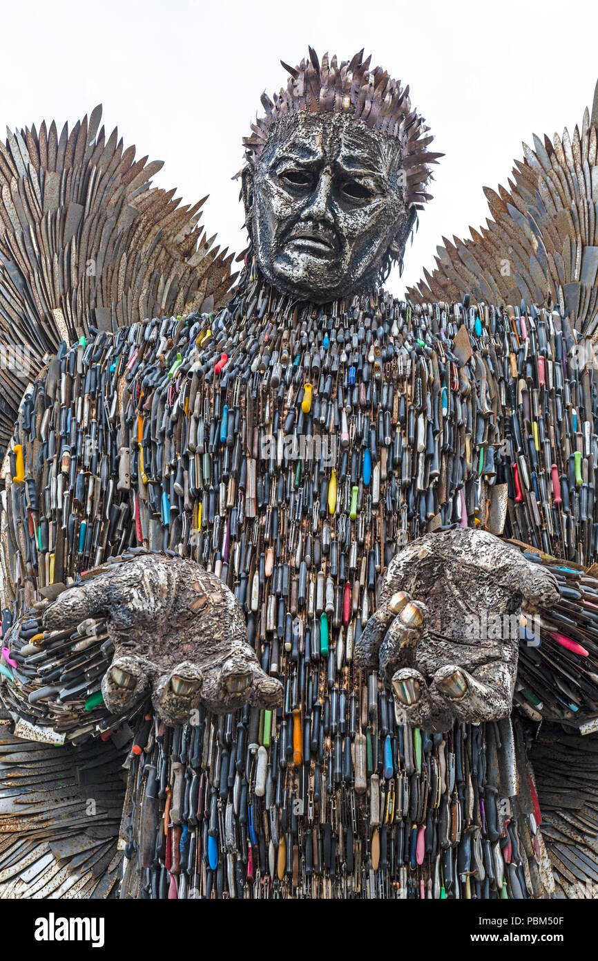 The Knife Angel sculpture, created by artist Alfie Bradley, one show at The  British Ironwork Centre in Shropshire, England. Stock Photo