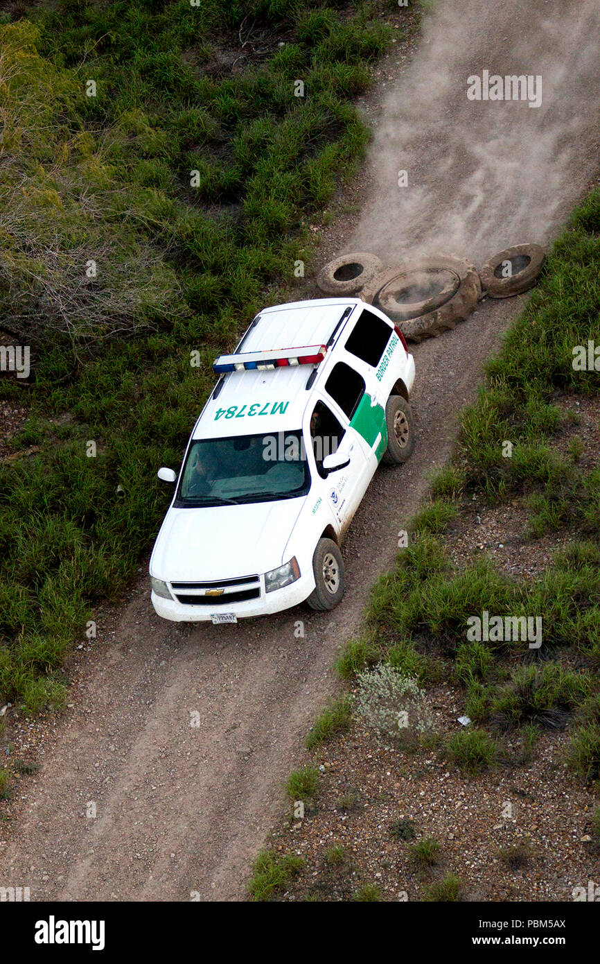 South Texas McAllen aerials of Border Patrol covering tracks by