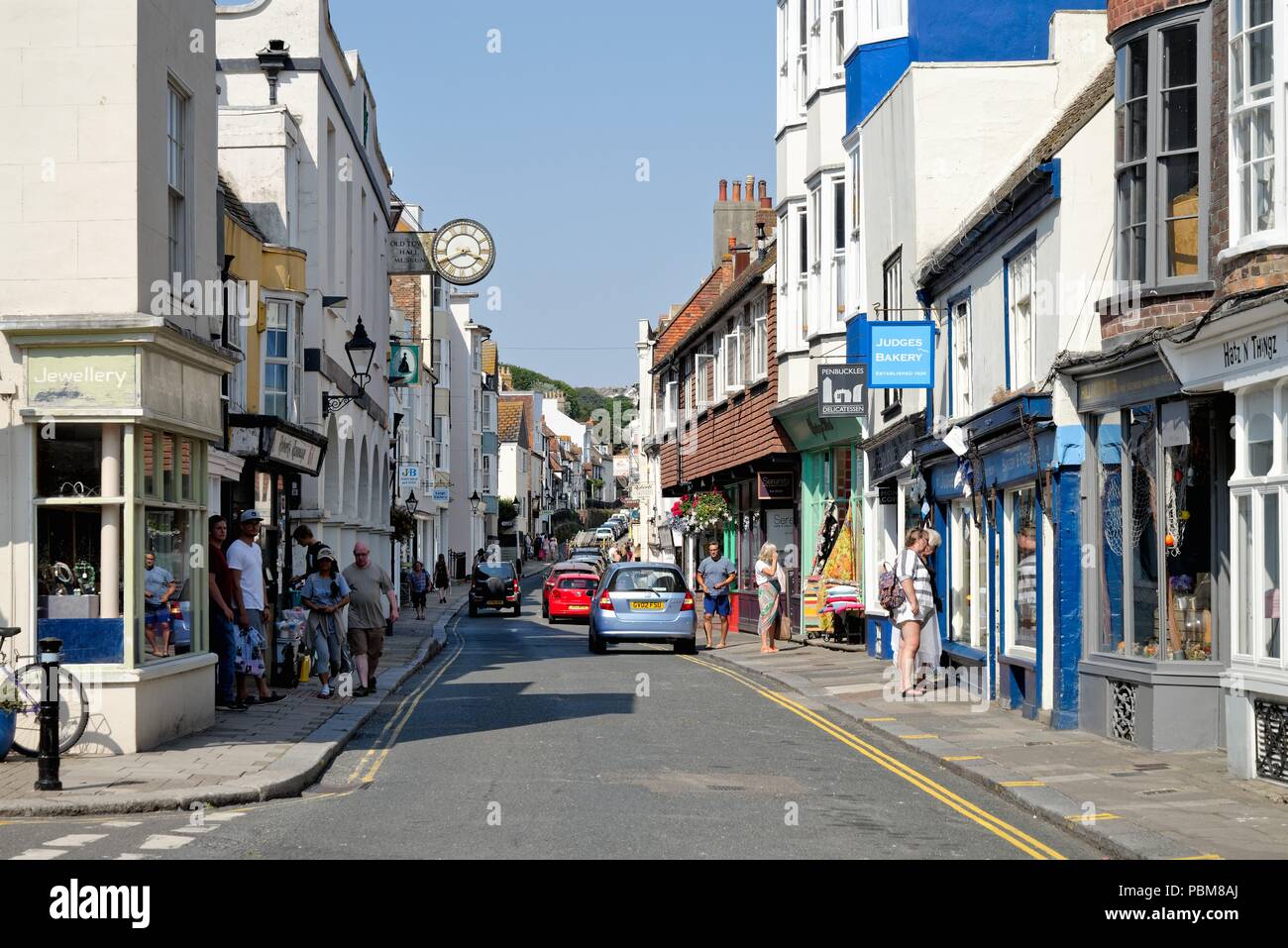 The High Street in the old town of Hastings East Sussex England UK ...