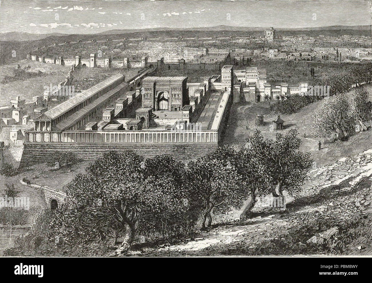 843 Jones, C.H.; Hamilton, T.H.; Williams, J.David. 1873. View of the Temple of Herod, from Olivet Stock Photo