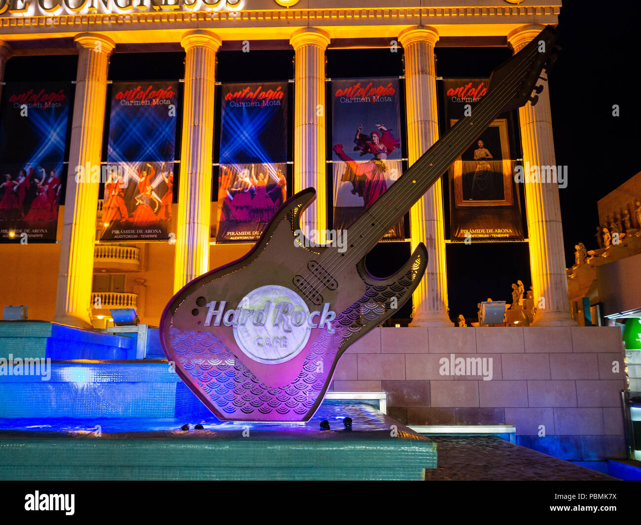 Playa de Las Americas, Tenerife, Spain - July 13, 2018: Hard rock cafe at  night in Playa De Las Americas Stock Photo - Alamy