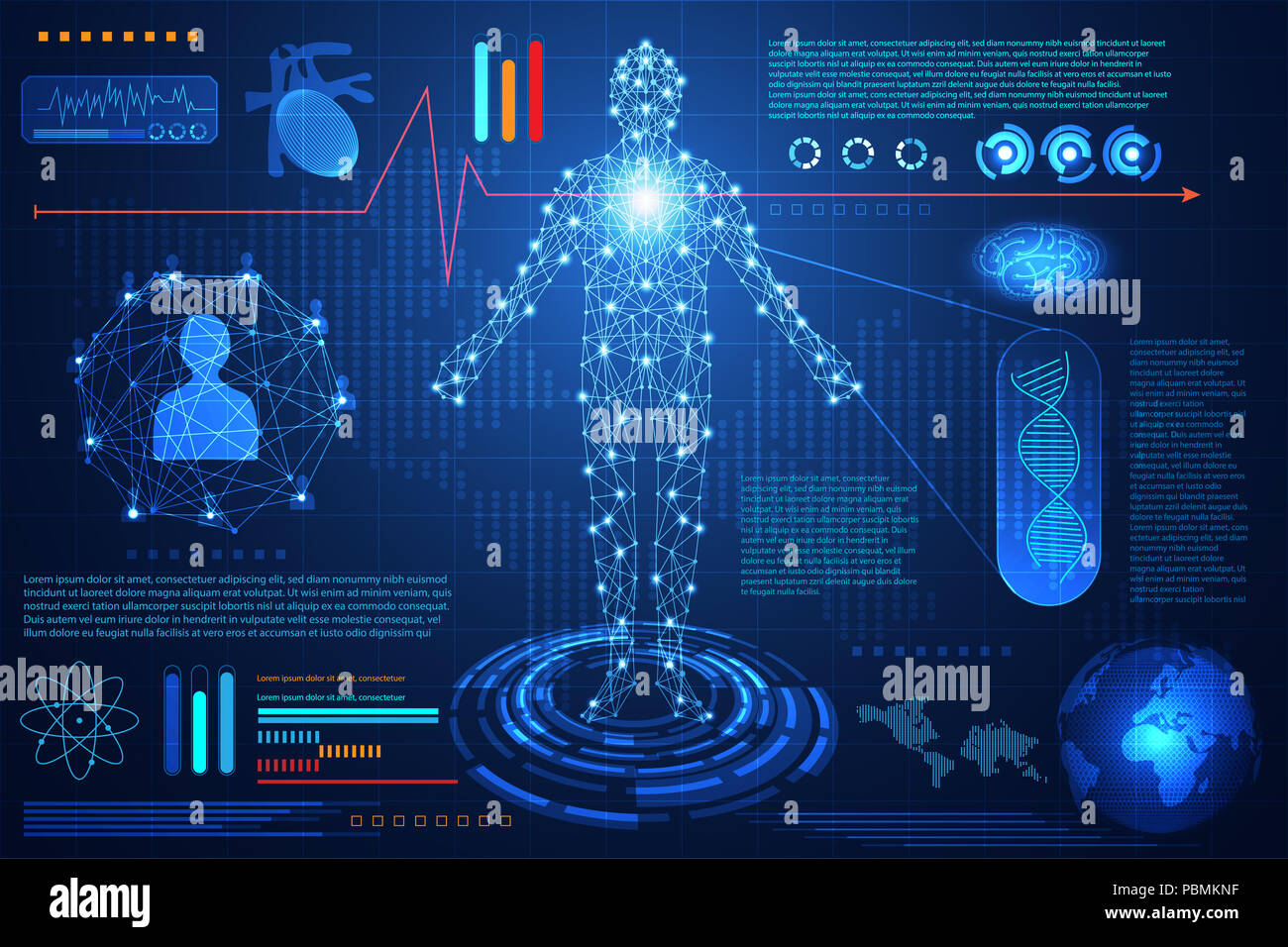 abstract technology ui futuristic concept hud interface hologram elements of digital data chart, communication, computing,human body digital health ca Stock Photo