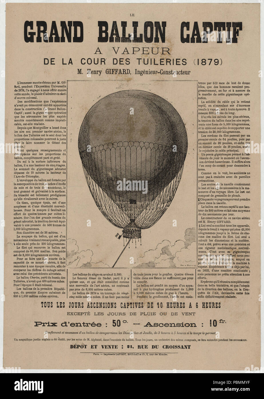 891 Le Grand Ballon Captif A Vapeur De La Cour Des Tuileries (1879), M.  Henry Giffard, Ingénieur-Constructeur Lccn2002724883 Stock Photo - Alamy