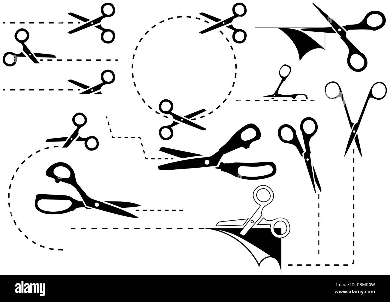 Scissors with Cut Lines Stock Vector Image & Art Alamy