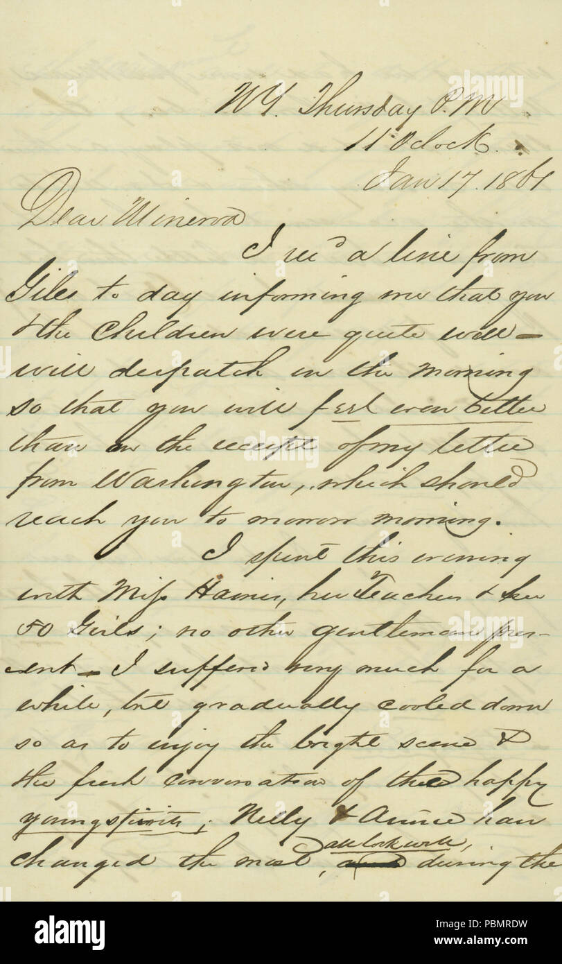 908 Letter signed Henry T. Blow, N.Y., to Minerva (Minerva Blow), January 11, 1861 Stock Photo