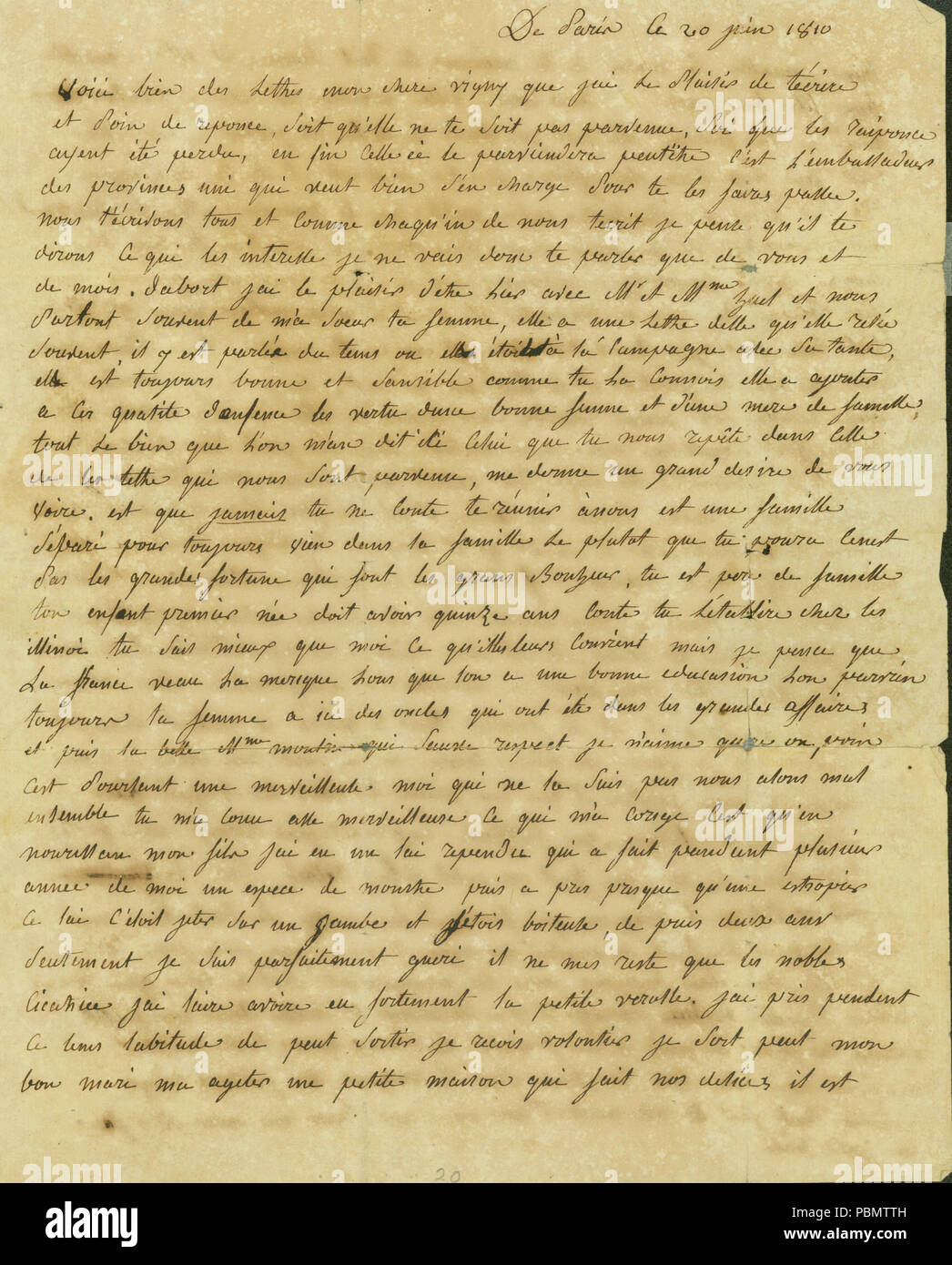 915 Letter to Antoine Saugrain from his sister, Angelique Didot, January 20, 1810 Stock Photo