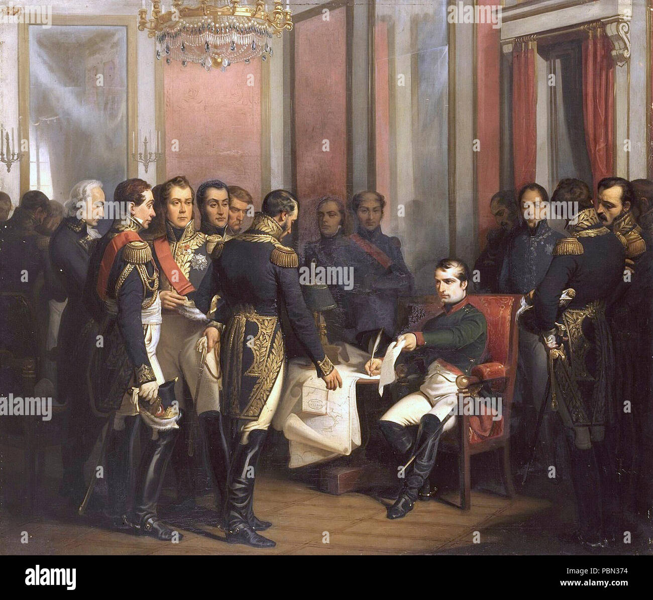 Bouchot - Napoléon signe son abdication à Fontainebleau 4 avril 1814. Stock Photo