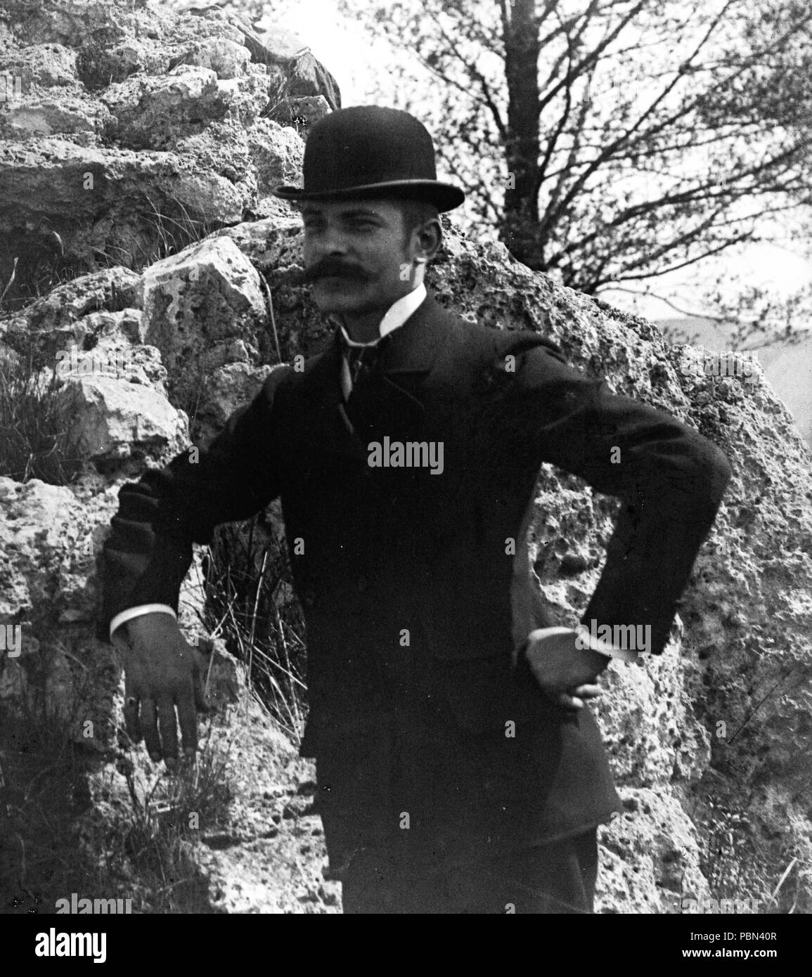 Man Moustache Bowler Hat High Resolution Stock Photography and Images