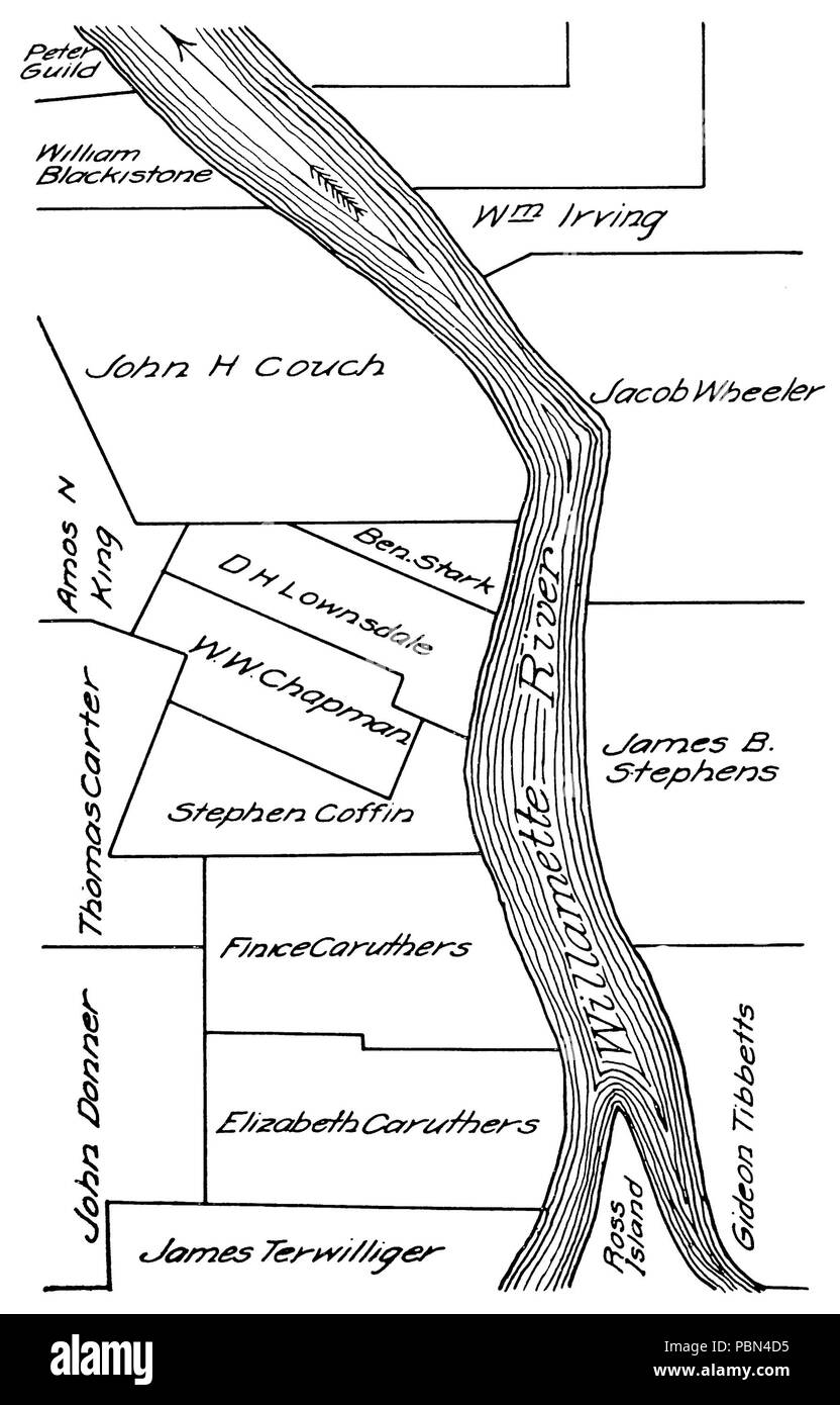 993 Map of Portland, Oregon land claims from Gaston book Stock Photo
