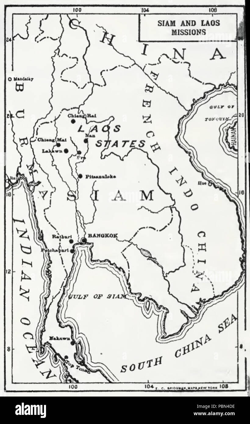 994 Map of Siam and Laos Missions of the American Presbyterian Mission (1915) Stock Photo