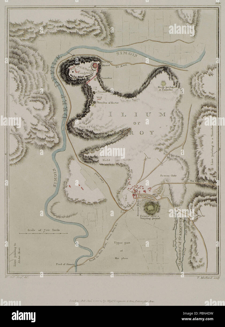 994 Map of the area around Bunarbaşı, village, erroneously identified in the nineteenth-century with Troy - Gell William Sir - 1804 Stock Photo