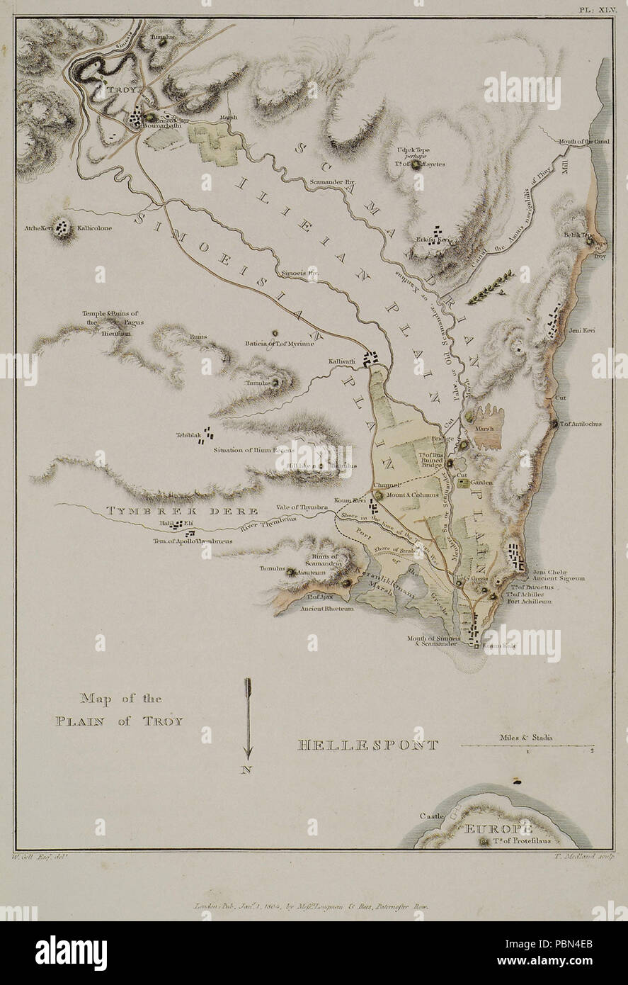 994 Map of the plain of Troy - Gell William Sir - 1804 Stock Photo