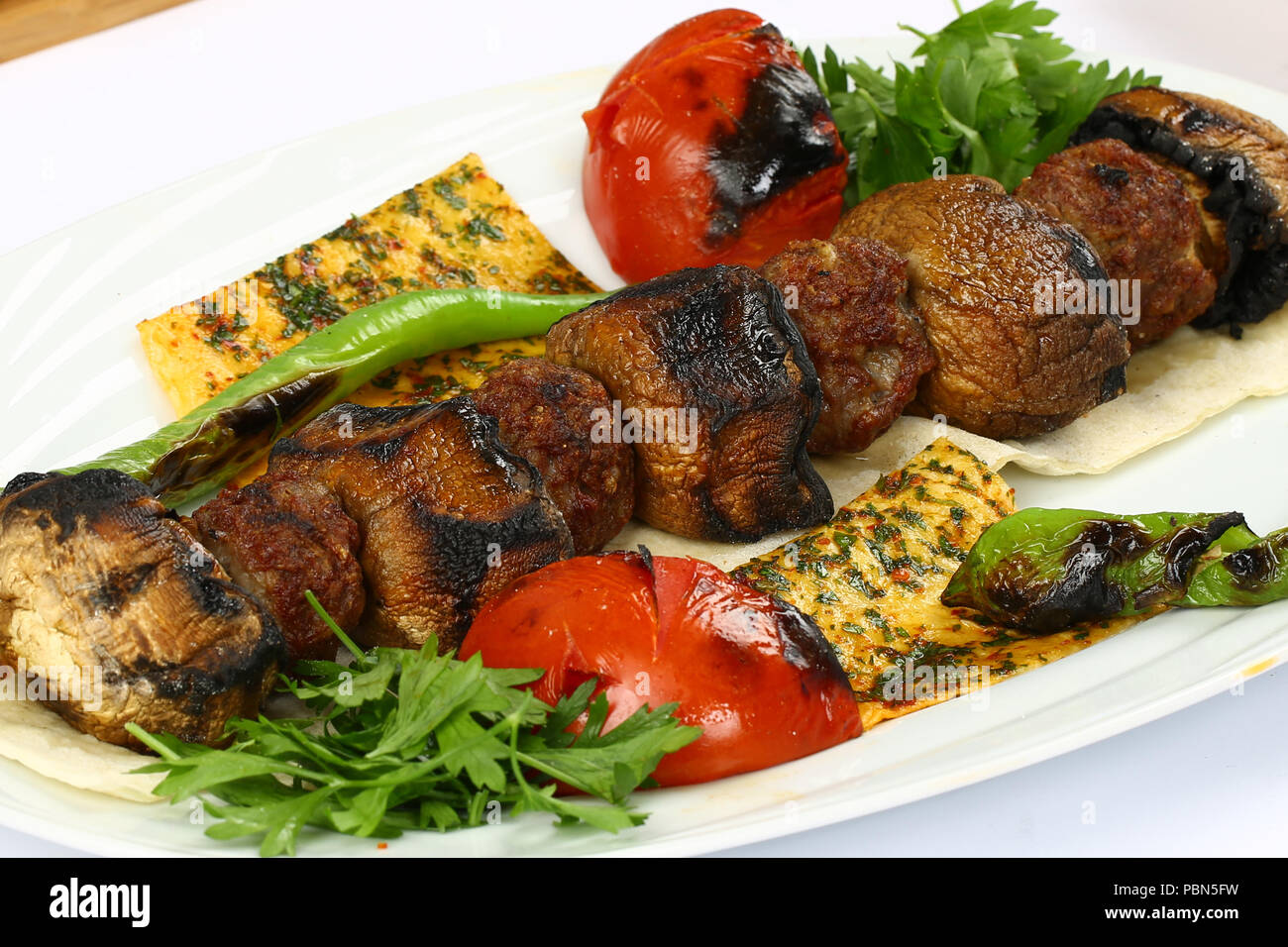 Grilled mushrooms Champignon kebab barbecue Stock Photo Alamy