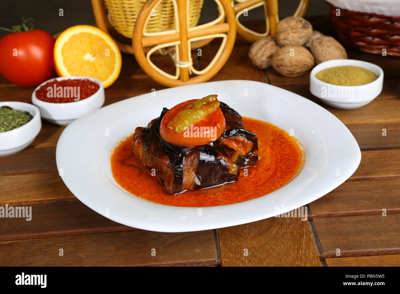 Meat balls wrapped in eggplant islim kebab Stock Photo Alamy