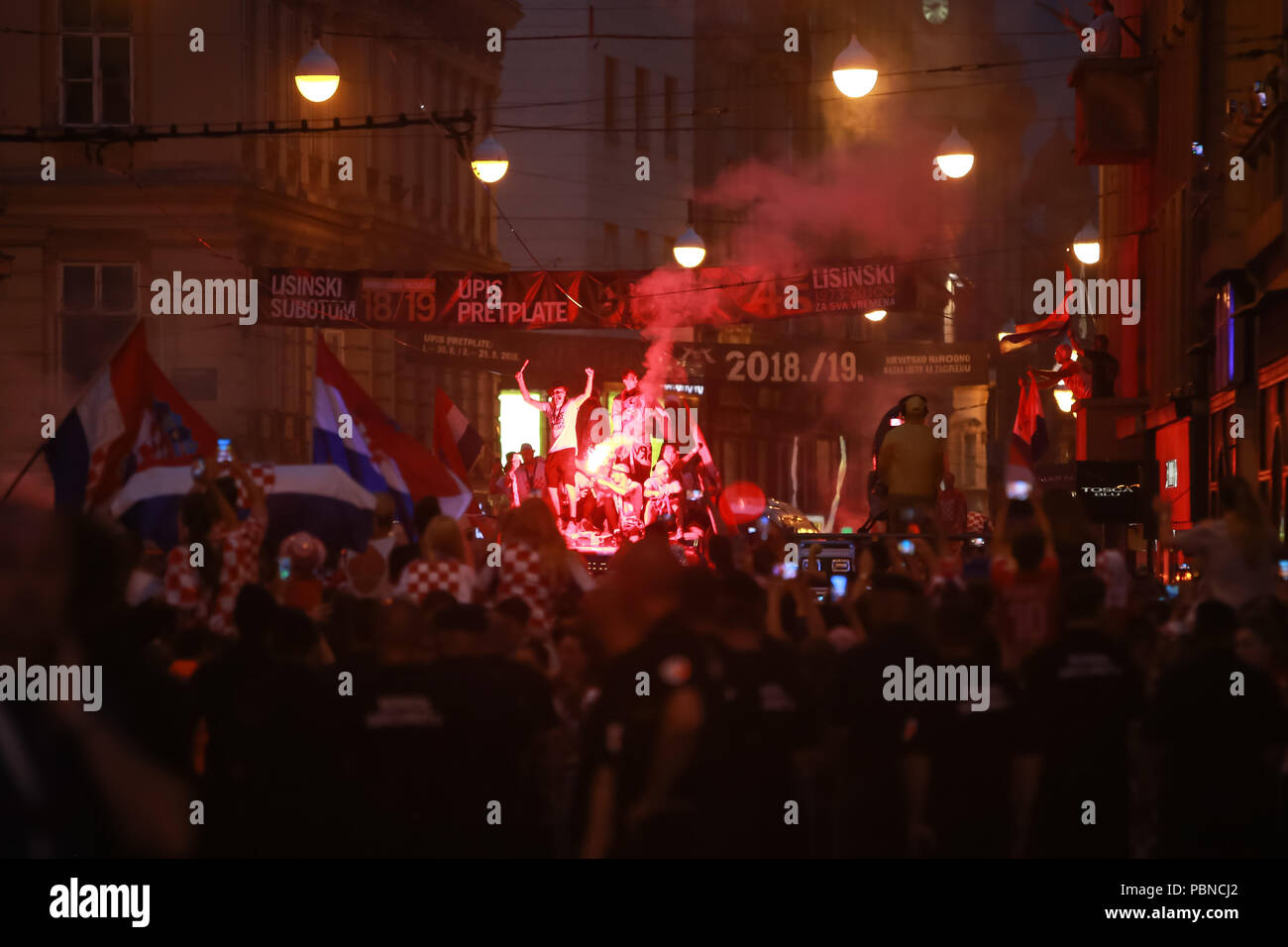 ZAGREB, CROATIA - JULY 16, 2018 : Croatia National Team welcome home celebration for 2nd place on Fifa World Cup 2018 - Croatia National Team arriving Stock Photo