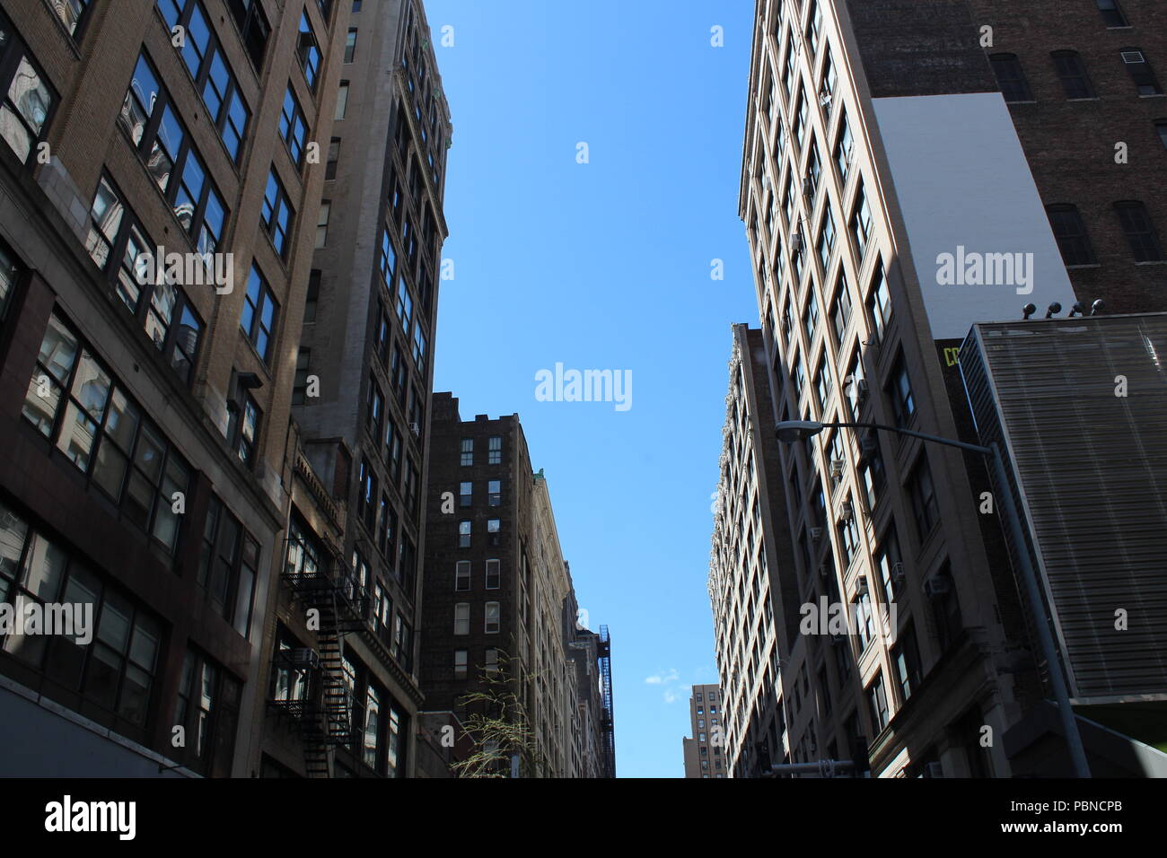 New York city from a different angel. Low Angel of New York City's Skyline. Clear Skies. Stock Photo