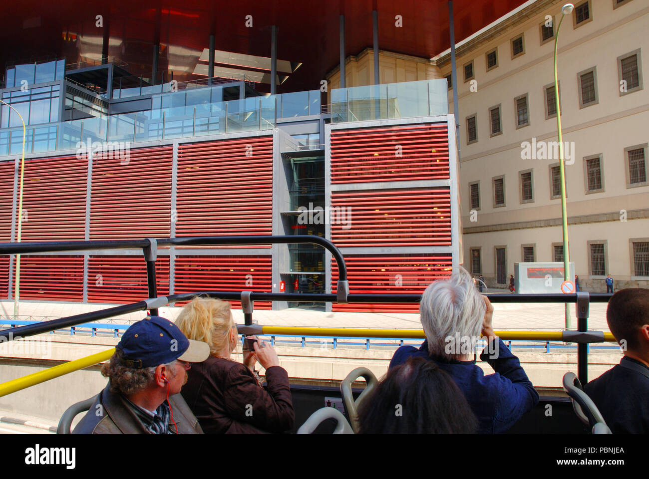 Centro de Arte Reina Sofia National Museum viewed from a tourist bus. Madrid, Spain. Stock Photo