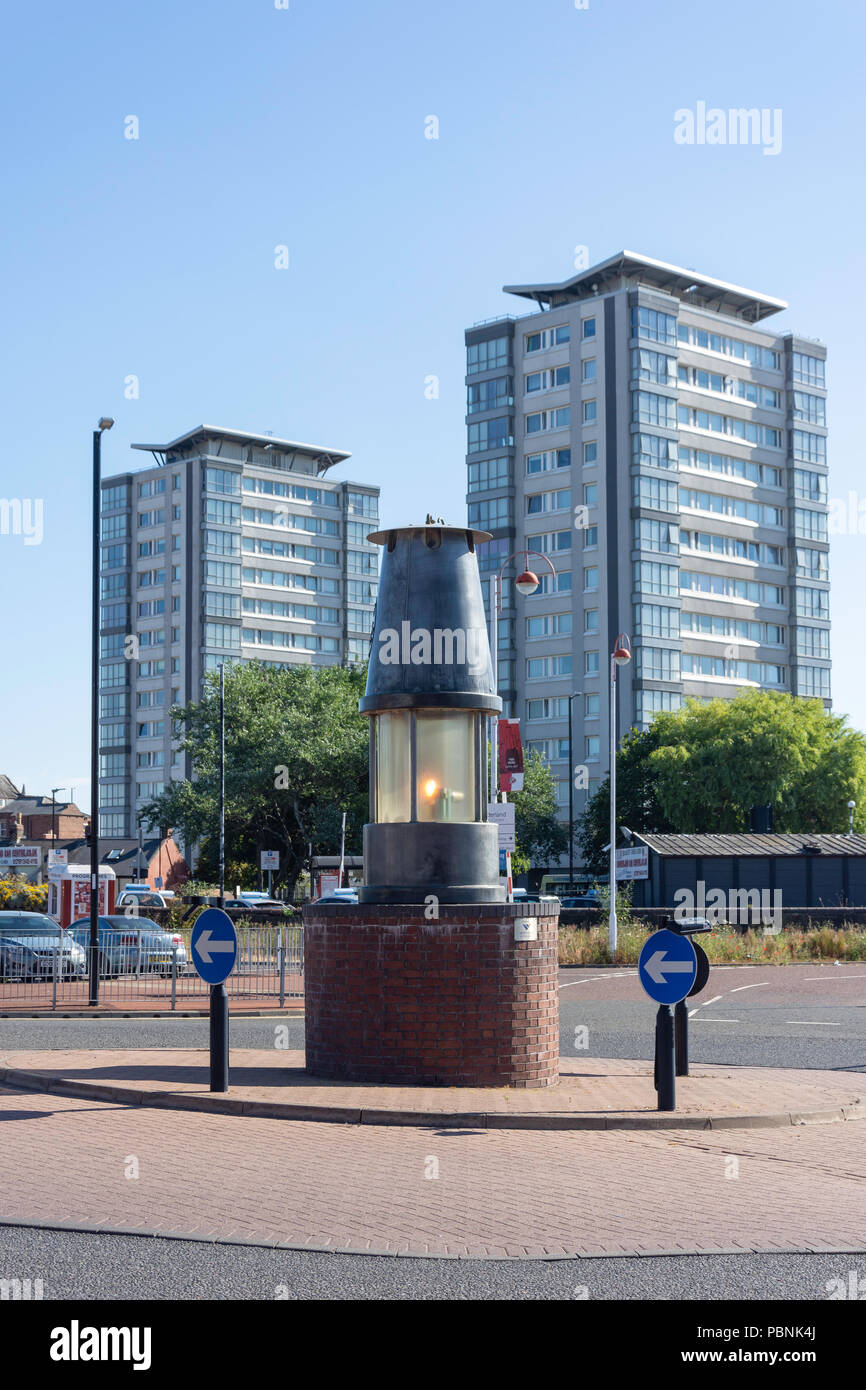 Miner's Lamp roundabout, Stadium Way, Sheepfolds, Sunderland, Tyne and Wear, England, United Kingdom Stock Photo