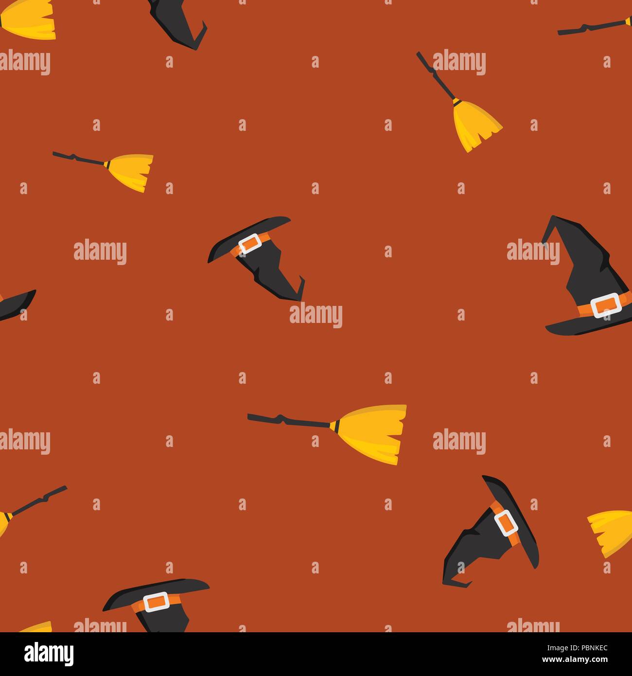 Witch hat broom Halloween pattern seamless. Vector illustration. Brown ...