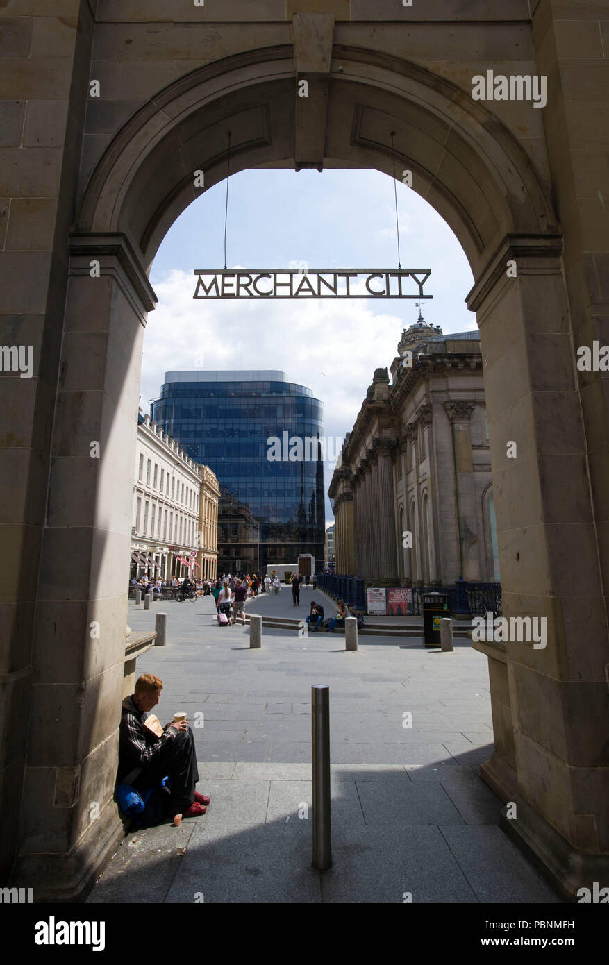 Archway to the Merchant City in Glasgow city centre. Stock Photo
