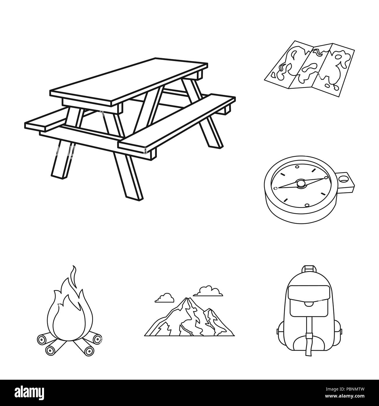 Rest in the camping outline icons in set collection for design. Camping ...