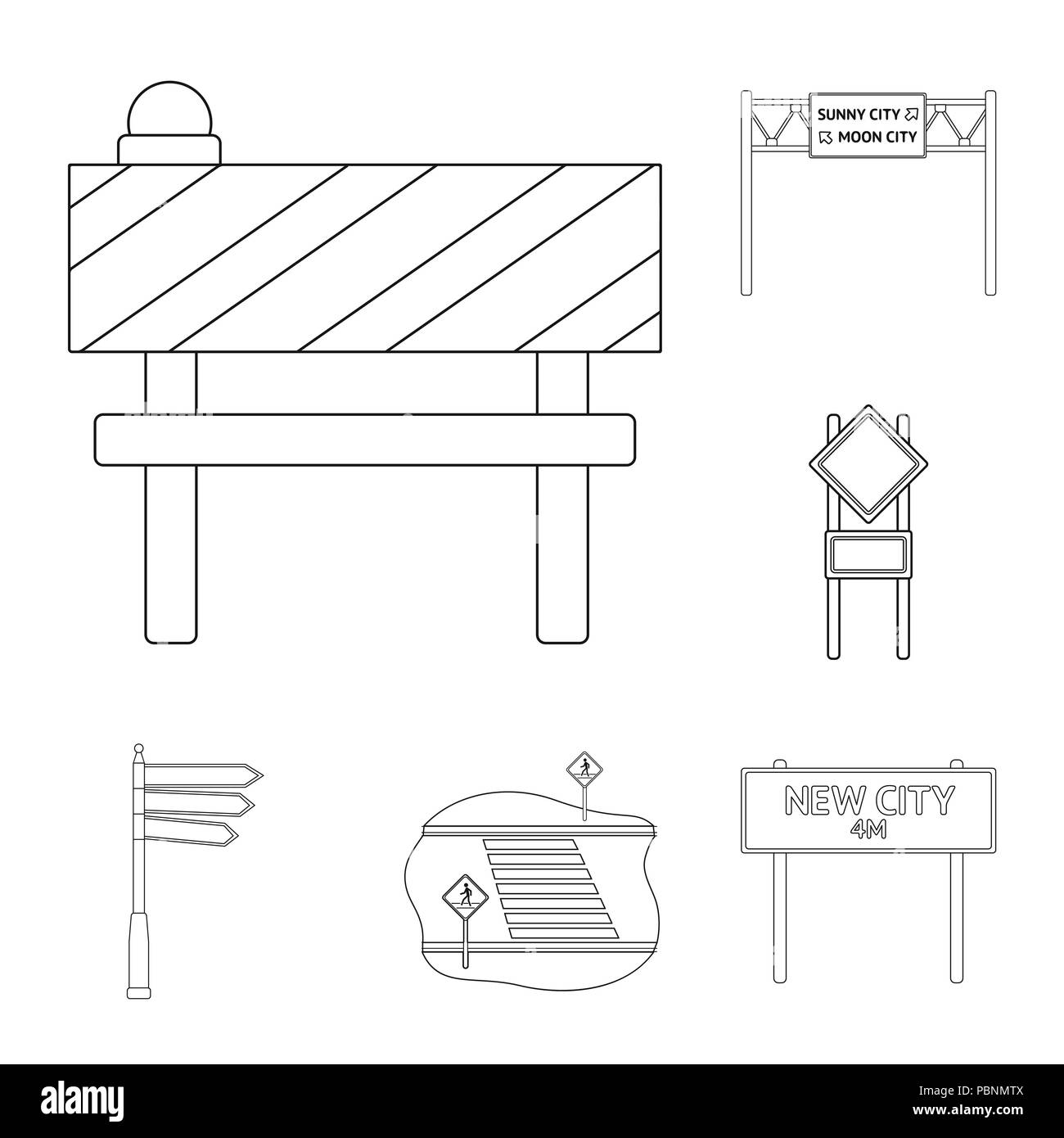 Road junctions and signs and other icon in outline style.Pedestrian ...