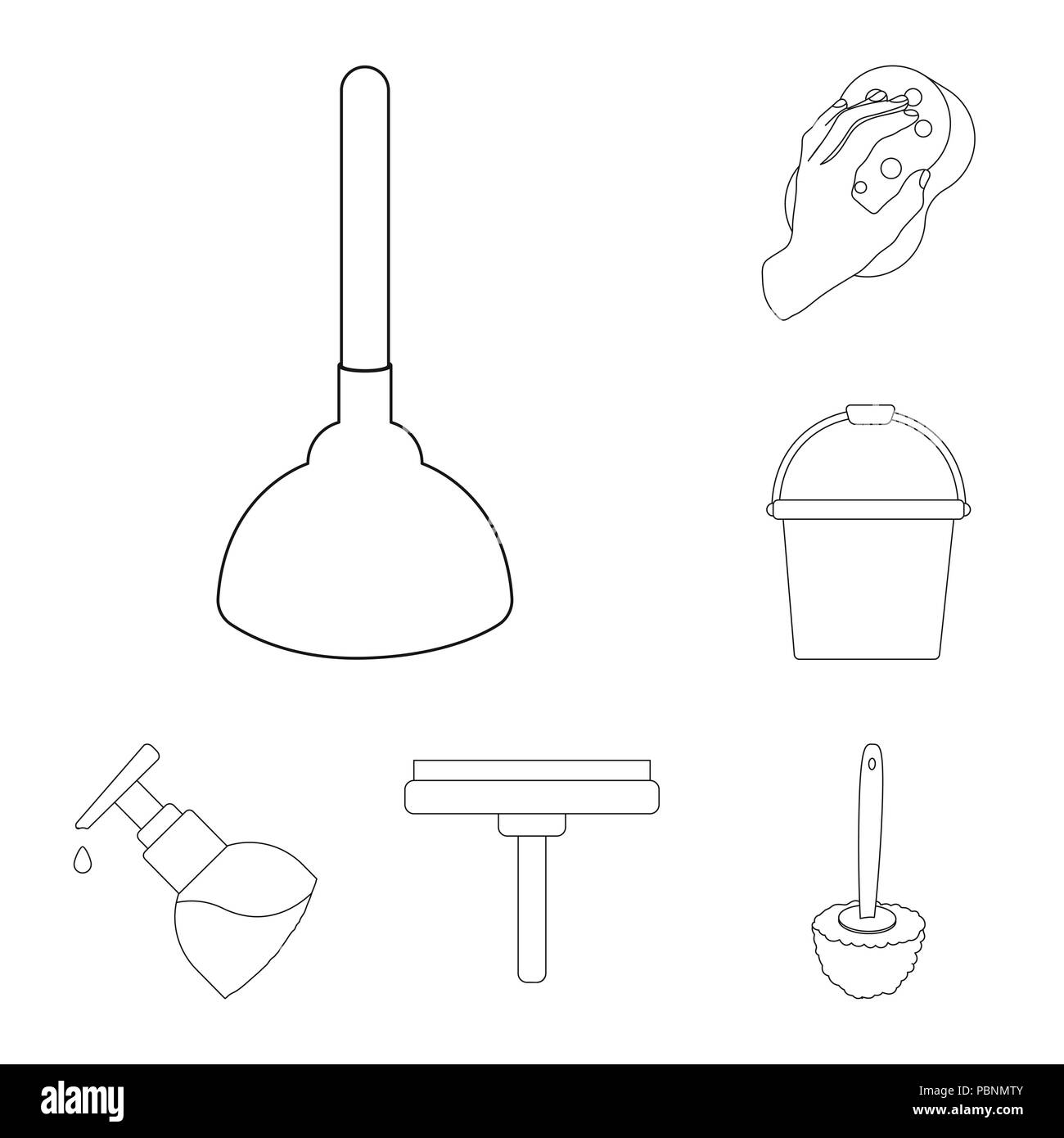 Cleaning and maid outline icons in set collection for design. Equipment for cleaning vector symbol stock  illustration. Stock Vector