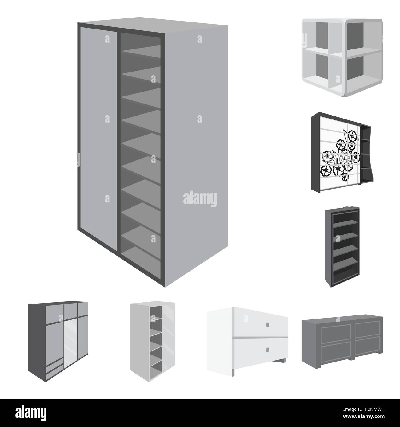 Bedroom furniture monochrome icons in set collection for design. Modern ...
