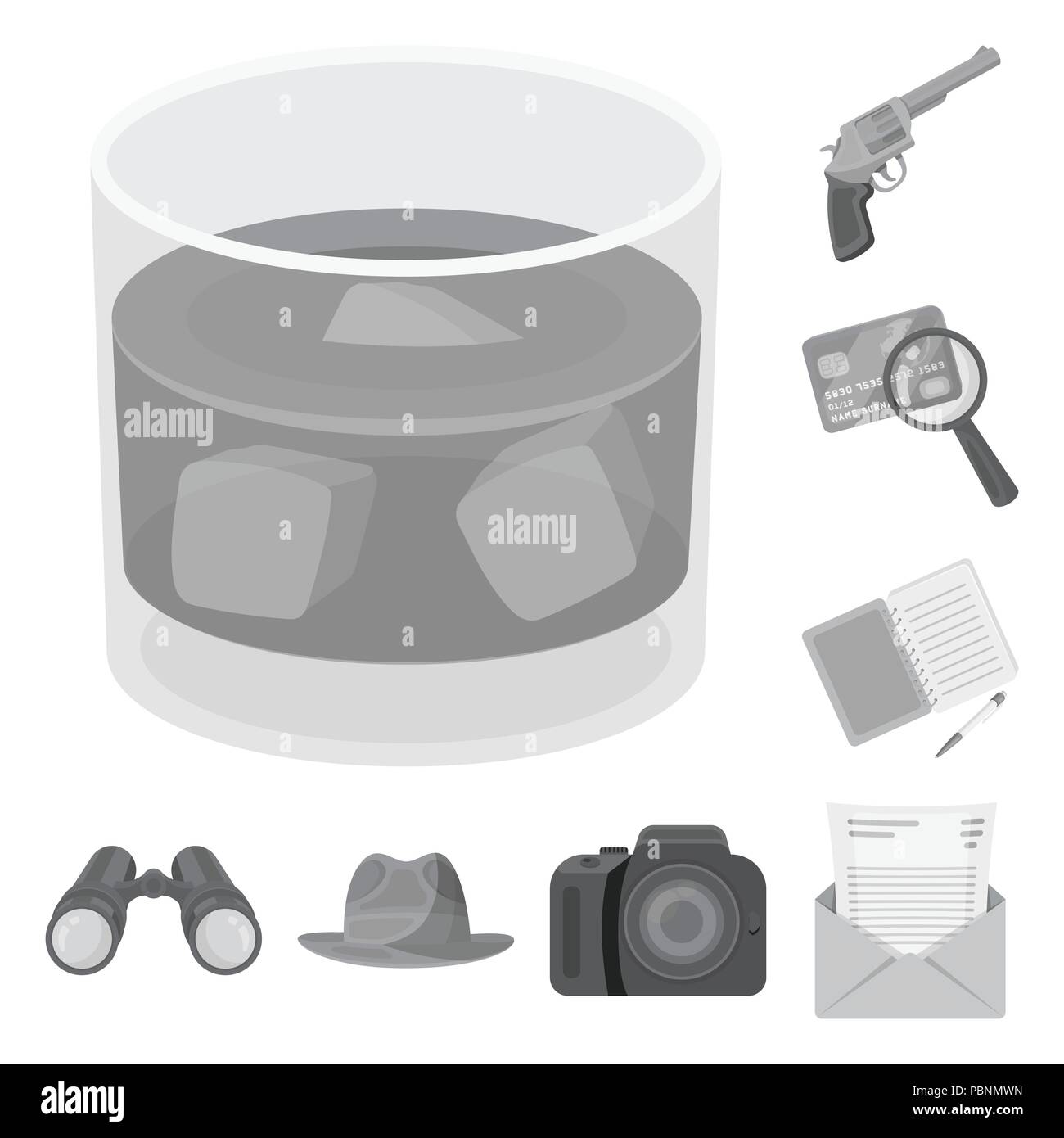 Detective and Attributes monochrome icons in set collection for design ...