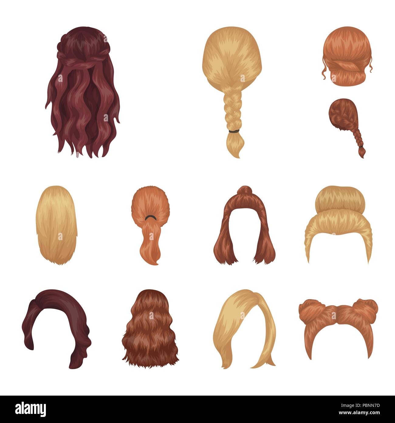 Female hairstyle cartoon icons in set collection for design. Stylish