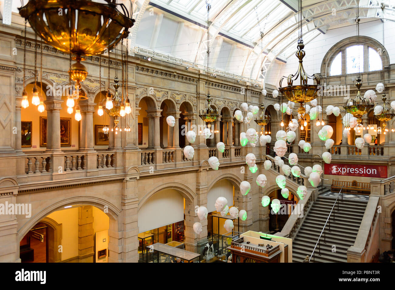 GLASGOW, SCOTLAND JULY 16, 2016 Hanging heads in the East Hall of