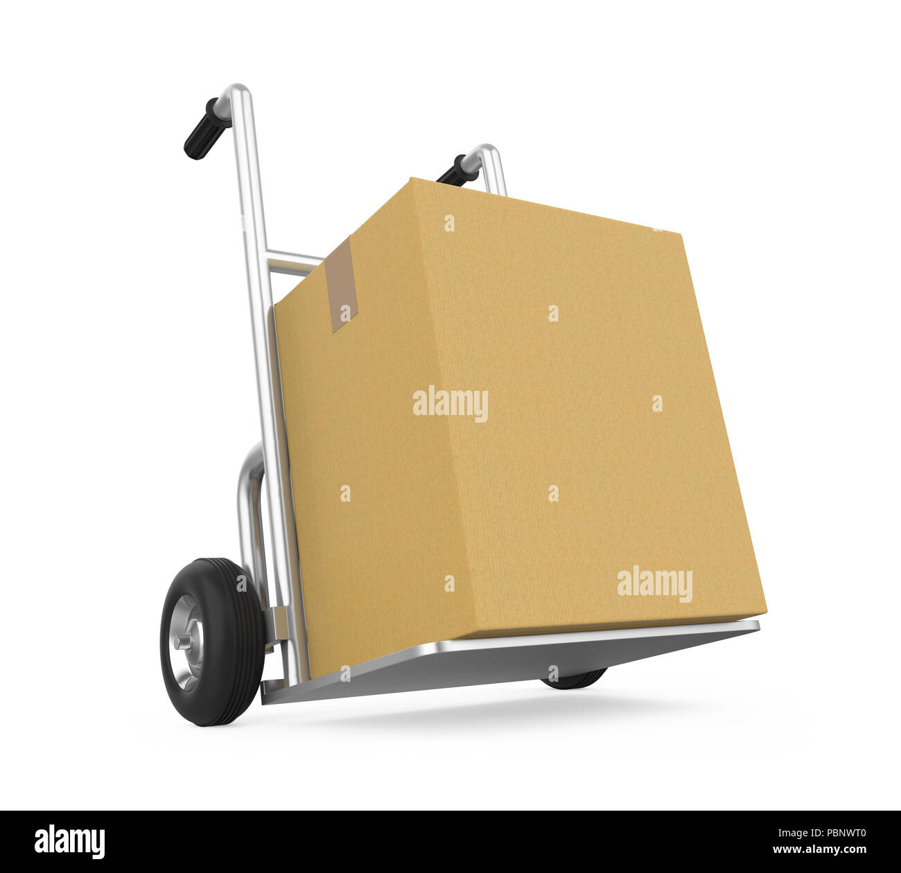 Hand Truck with Cardboard Box Isolated Stock Photo