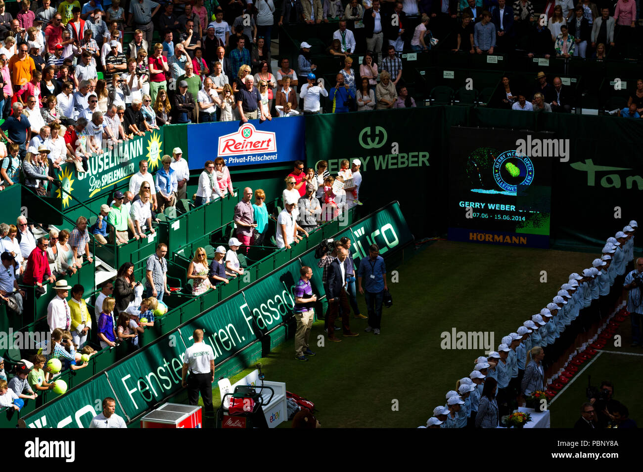Roger Federer's box after the final of the 2013 Gerry Weber Open in Halle (Westfalen), Germany. Stock Photo