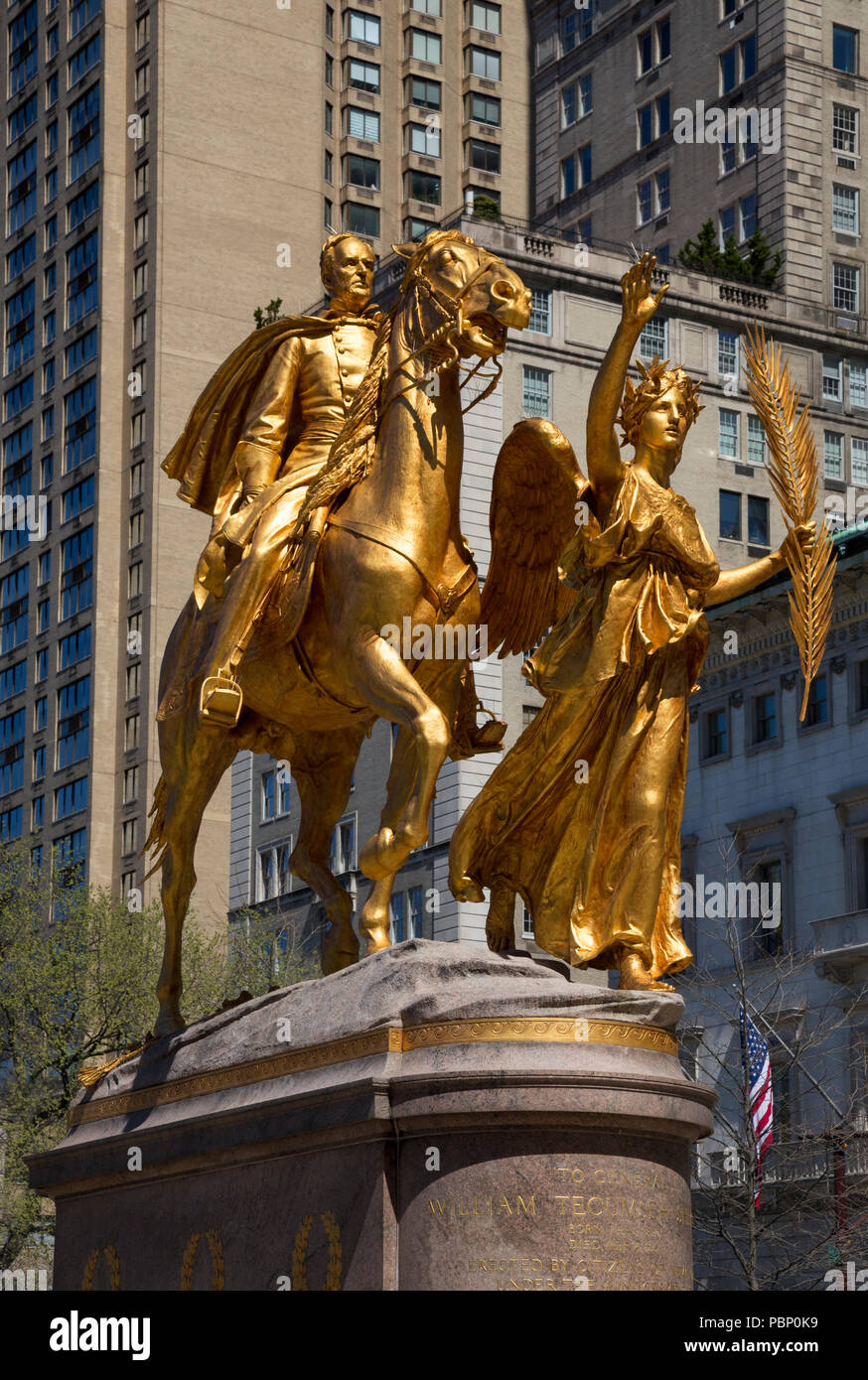 Gilded-bronze statue of William Tecumseh Sherman in Grand Army Plaza, New York Stock Photo