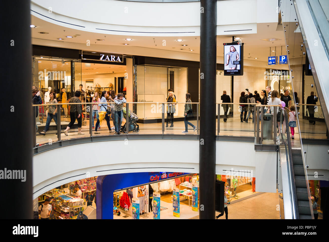 KRAKOW, POLAND - MAY 30, 2015: Zara section of Galeria Krakowska city mall  Krakow, Poland. Galeria Krakowska has 270 specialty shops, cafes, and resta  Stock Photo - Alamy